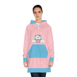 Kawaii Cow Hoodie Dress, Cute Cartoon Rainbow Sweatshirt, Women's Animal Print Dress, Fun Graphic Pullover, Unique Cattle Clothing, Colorful