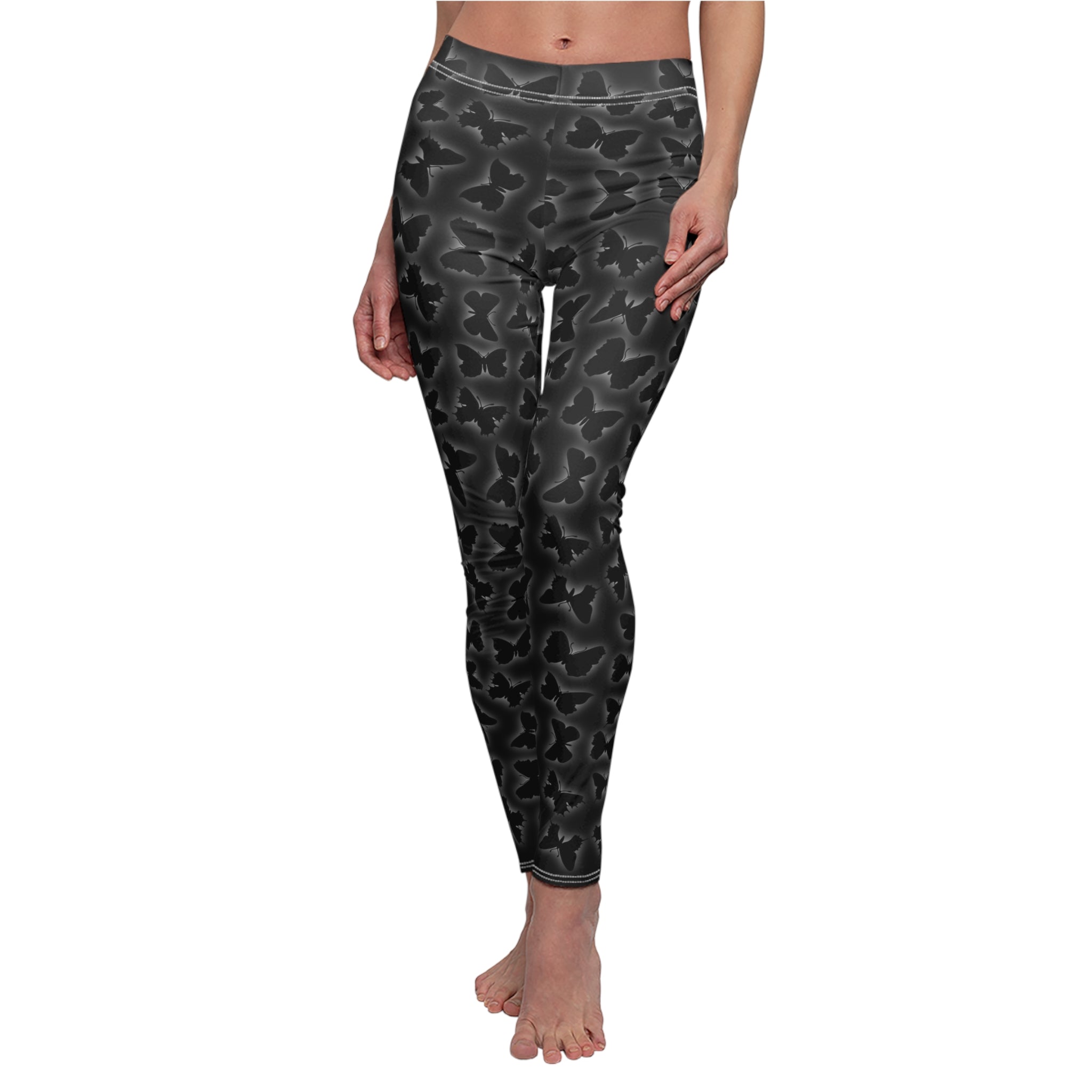 Glowing Butterflies Leggings, Women's Casual Pants, Yoga Tights, Stretchy Workout Bottoms, Butterfly Print Leggings