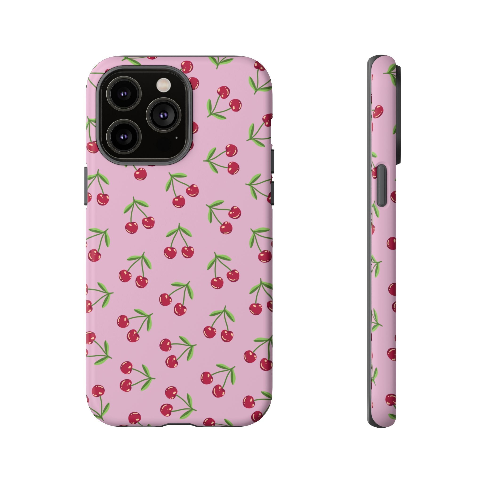 iPhone Cherry Pattern Phone Cases, Floral Tough Cover, Protective Smartphone Shell, Hard Case Gift for Her, Pretty Device Accessories