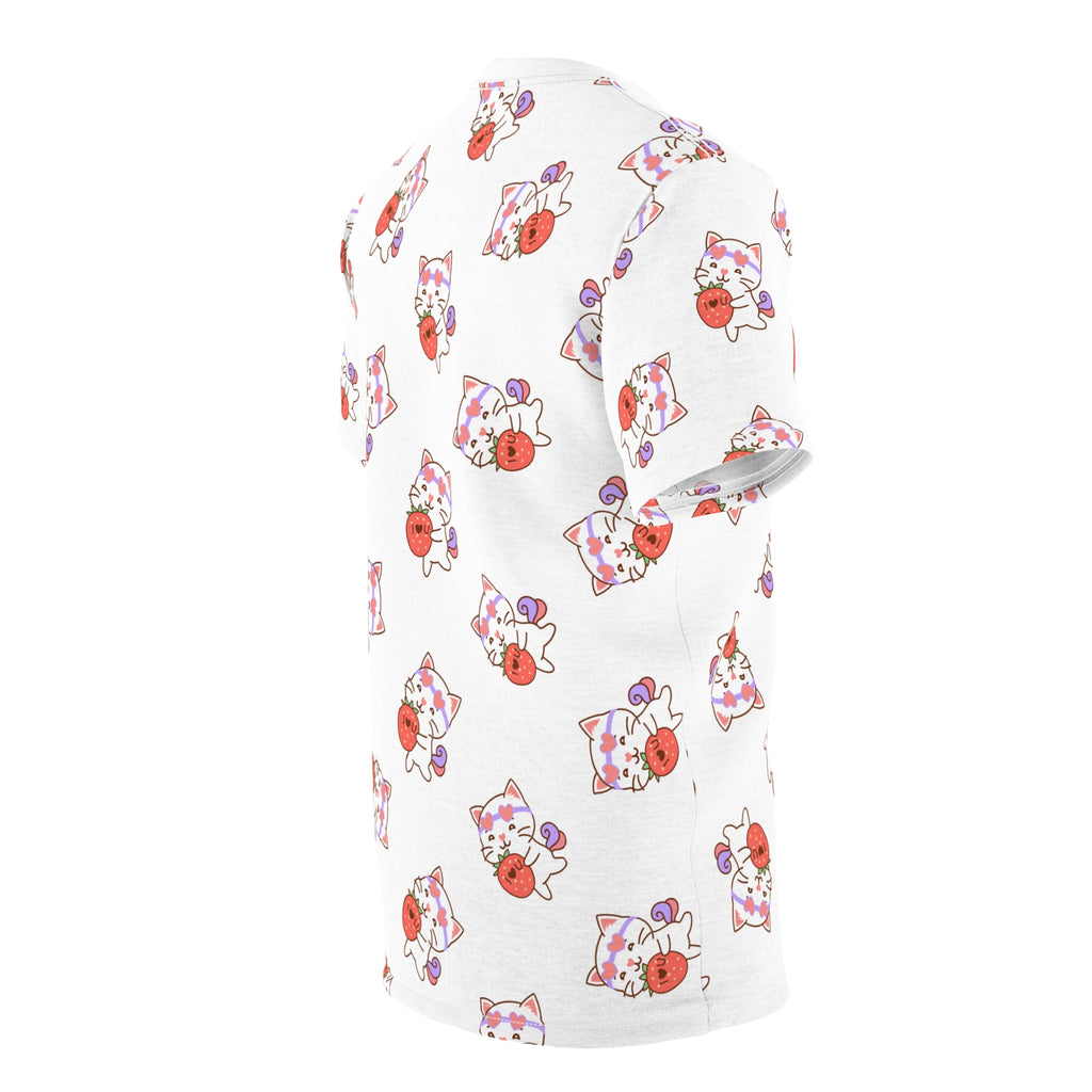 Cute Cat with Strawberry I Love you T-Shirt, Funny Cat Lover Tee, Graphic Cat Shirt, Kawaii Kitty Top, Cat and Fruit Design