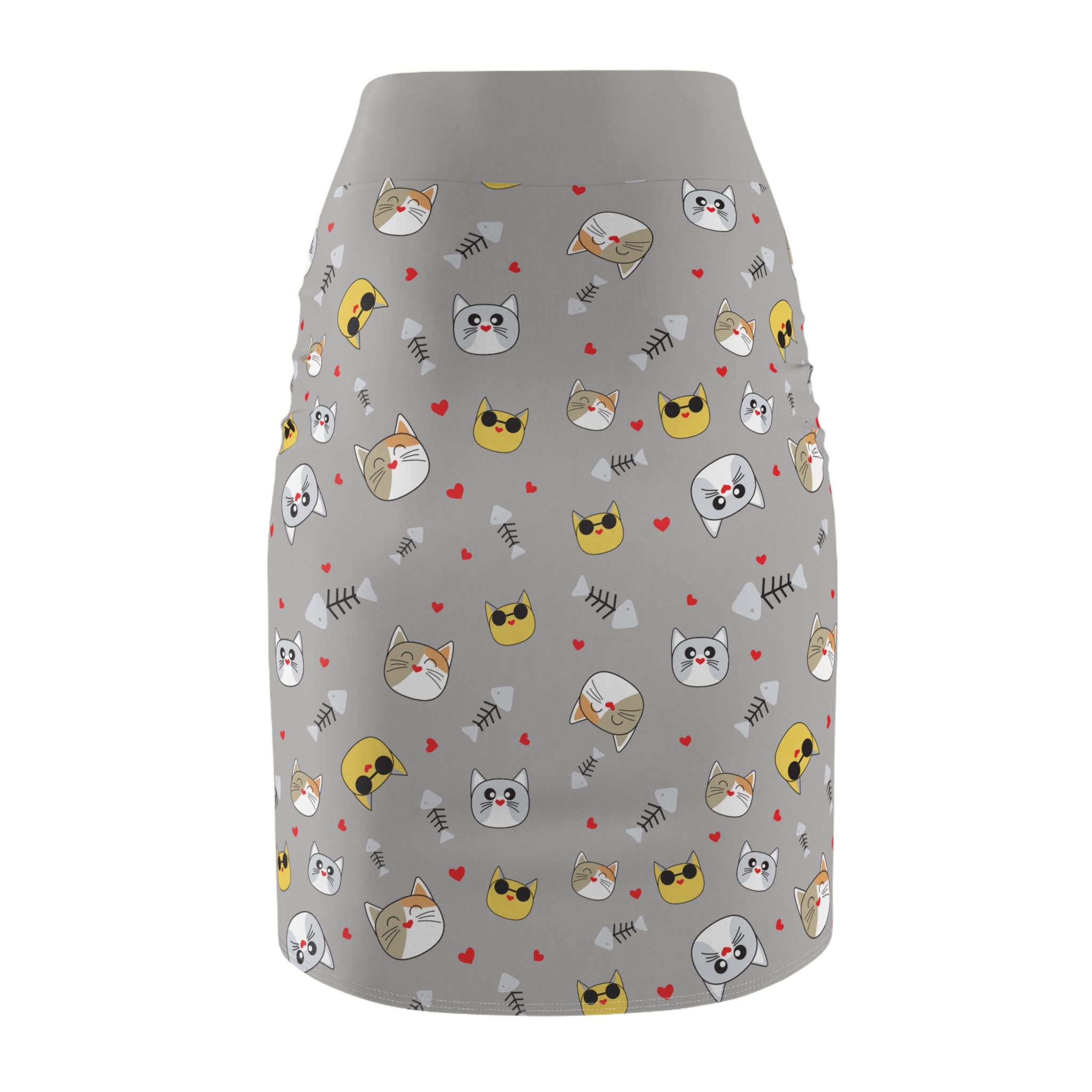 Cool Cats Pattern Gray Women's Pencil Skirt - Stylish Feline Print Women's Skirt, Cat Lover Fashion, Gray Skirt