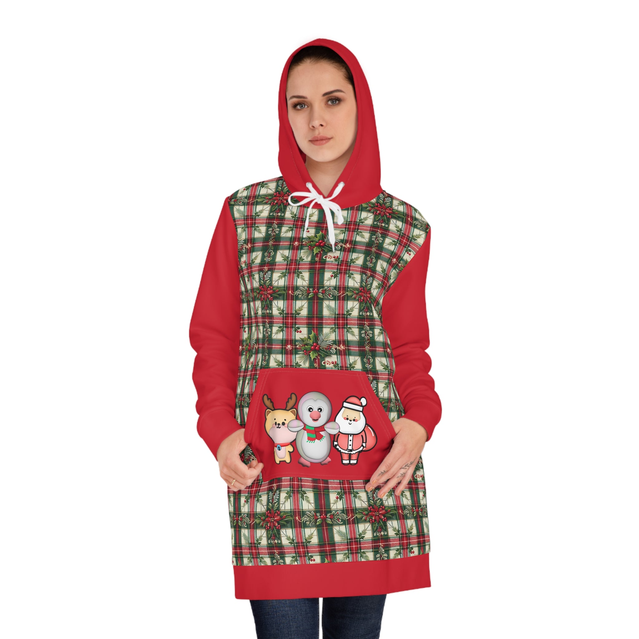 Christmas Pinguin Santa Claus Reindeer Hoodie Dress for Women, Holiday Kawaii Heaven Christmas Pinguin Santa Claus Reindeer Hoodie Dress for Women, Holiday Kawaii Heaven