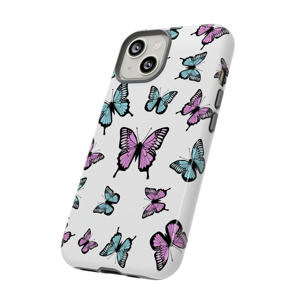 Butterfly Pattern White Background Phone Cases, Protective Cover, Strong Cases, Impact Resistant, Floral Design, Unique Gifts