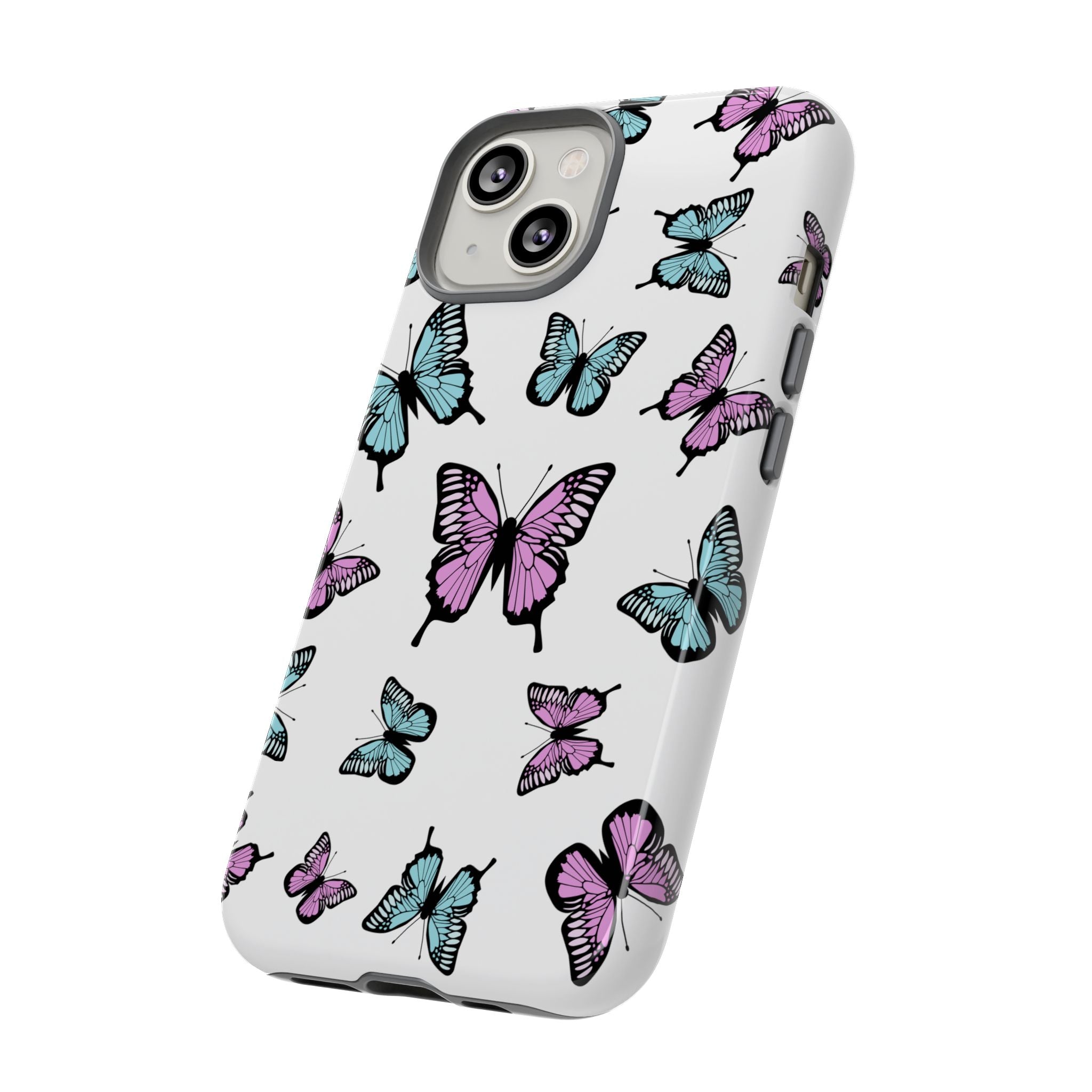 Butterfly Pattern White Background Phone Cases, Protective Cover, Strong Cases, Impact Resistant, Floral Design, Unique Gifts