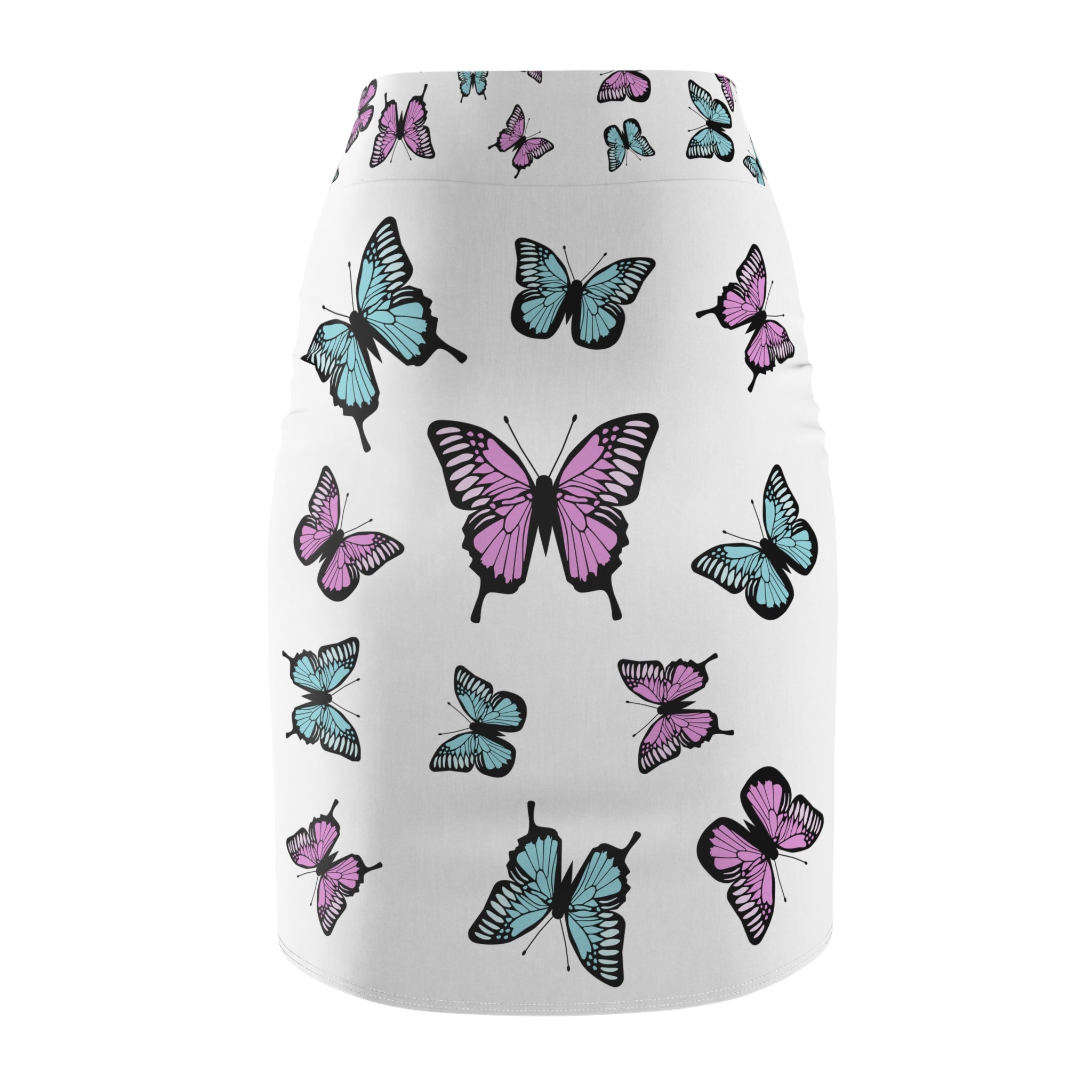 Butterfly Pattern Women's Pencil Skirt, White Background, Stylish Fashion, Trendy Apparel, Office Wear, Gift for Her