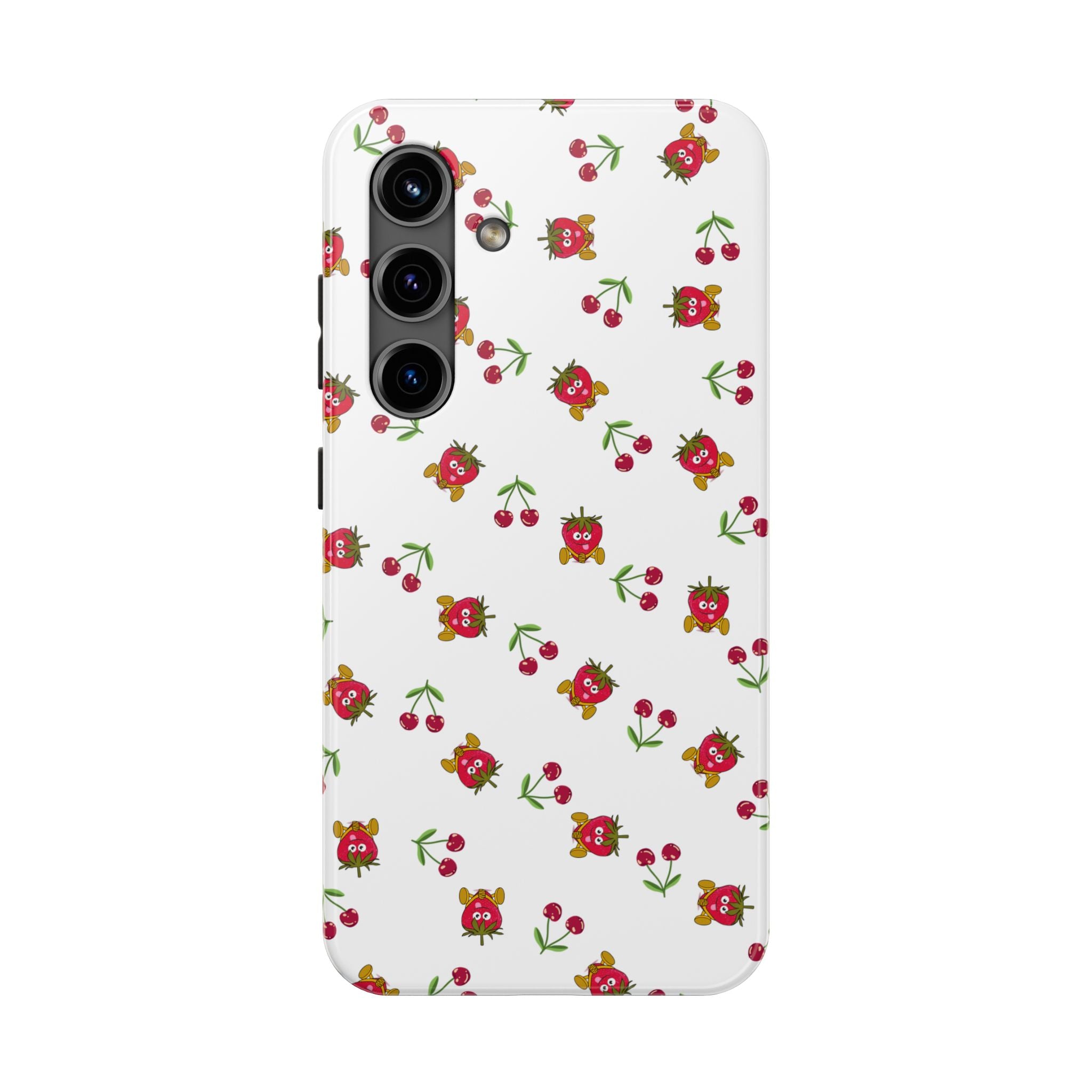 Fruit Patterned Phone Cases, Summer Fruits Phone Covers, Berry Print Tough Cases, Stylish Cell Phone Protectors, Red Fruits Phone