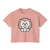 Kawaii Hedgehog Boxy Tee - Women's Graphic T-Shirt