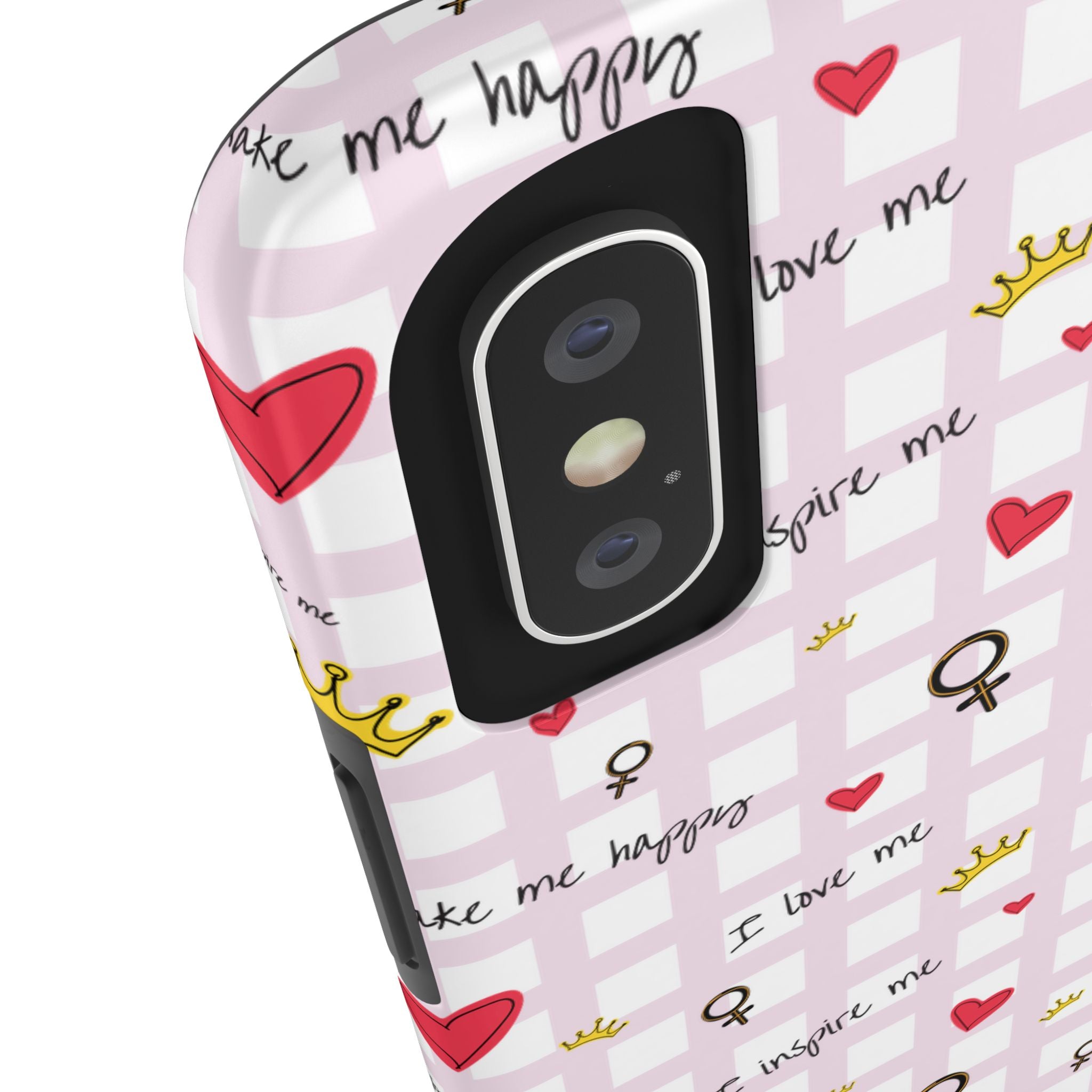 Cozy Hearts & Crowns Phone Case, Heart Design Protective Phone Cover, Crown Pattern Tough Case, Girly Phone Accessories, Valentine's Day