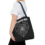 Gothic Spider Web Heart Tote Bag - Creepy Halloween Carryall, Black Widow Arachnid Shoulder Tote, Spooky Goth Shopping Bag, Punk Rock