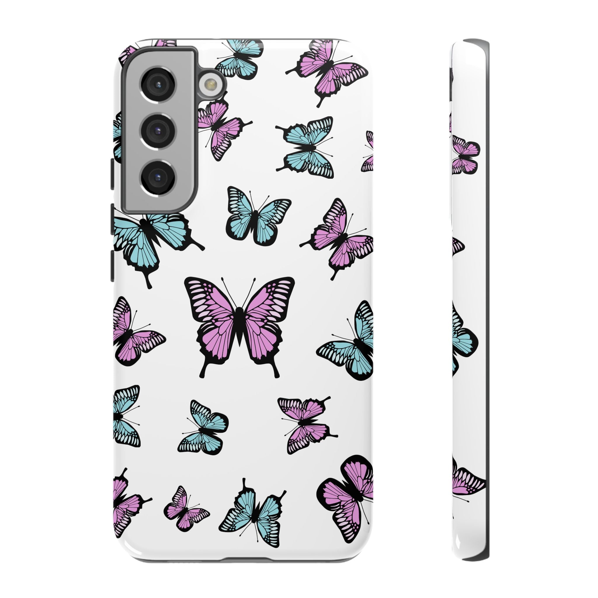 Butterfly Pattern White Background Phone Cases, Protective Cover, Strong Cases, Impact Resistant, Floral Design, Unique Gifts
