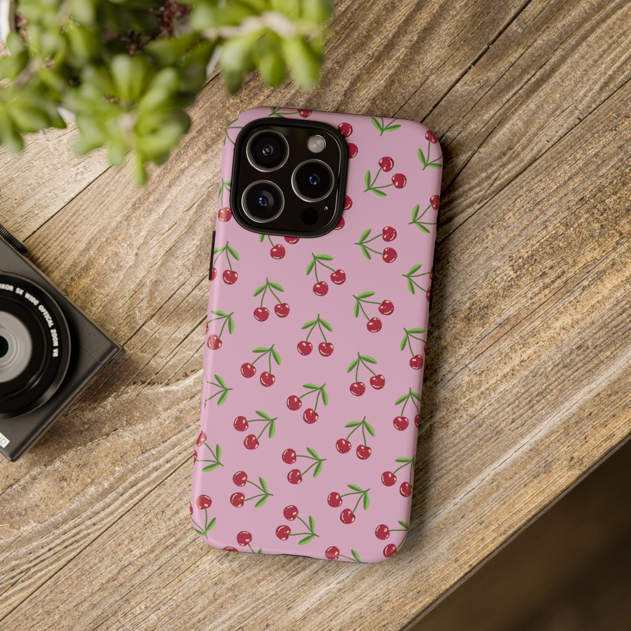 iPhone Cherry Pattern Phone Cases, Floral Tough Cover, Protective Smartphone Shell, Hard Case Gift for Her, Pretty Device Accessories
