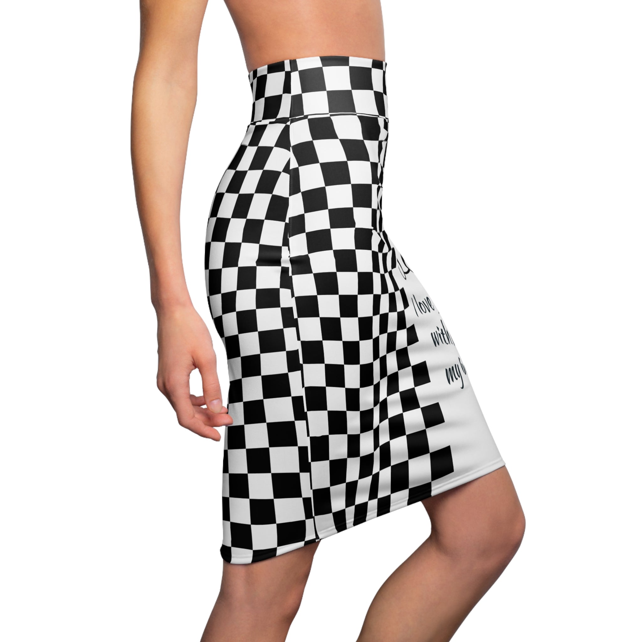 Chessboard Kawaii Panda Women's Pencil Skirt, Cute Panda Print Skirt, Black and White Checkered Skirt, Fun Animal Design Bottoms, Unique