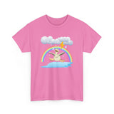 Crazy duck in rainy weather with rainbows and lightning Heavy Cotton Tee