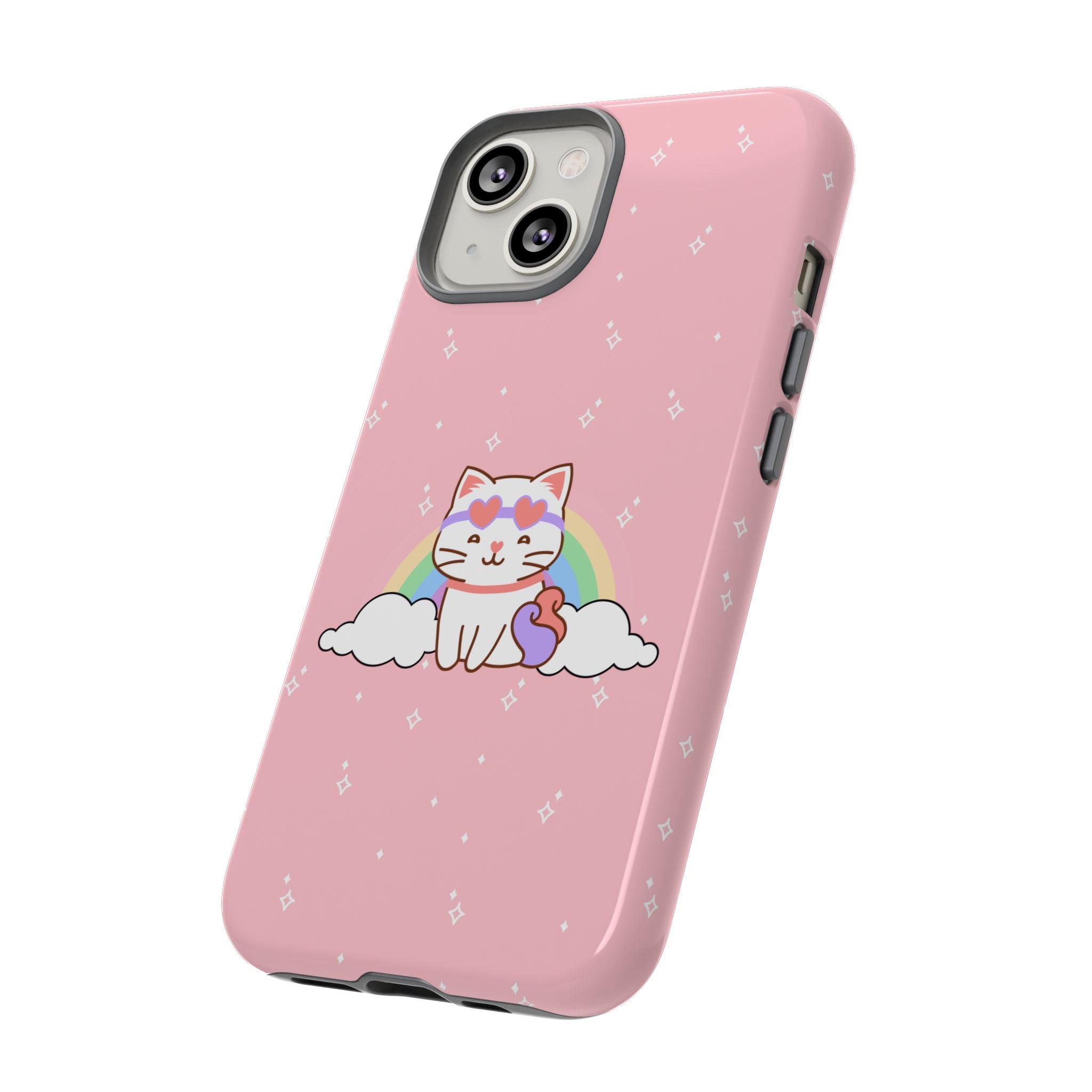 Kawaii Cat Rainbow Tough Cases, Cute Kitty Phone Cover, Protective Phone Case, Adorable Cat Lover Gift, Fun Rainbow Cat Phone Accessories