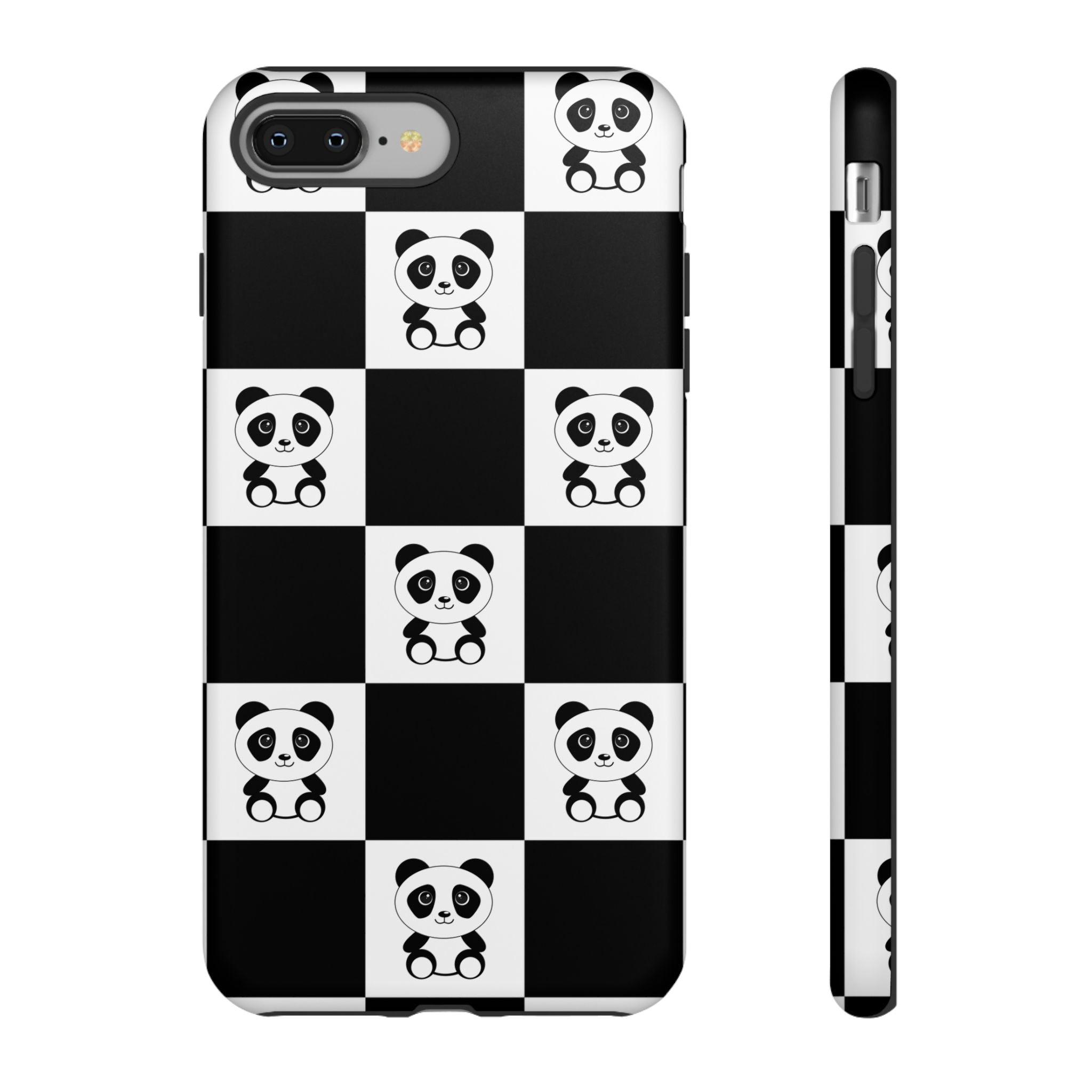Panda Chessboard Tough Cases, Cute Panda Phone Covers, Chess Pattern iPhone Case, Board Games Phone Accessories, Animal Lover Tech