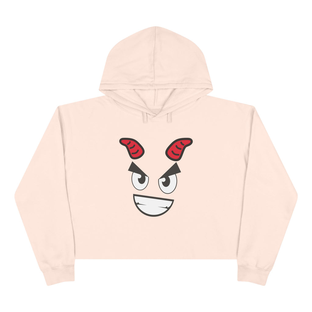Demon Face Crop Hoodie - Gothic Devil Graphic Pullover Sweatshirt