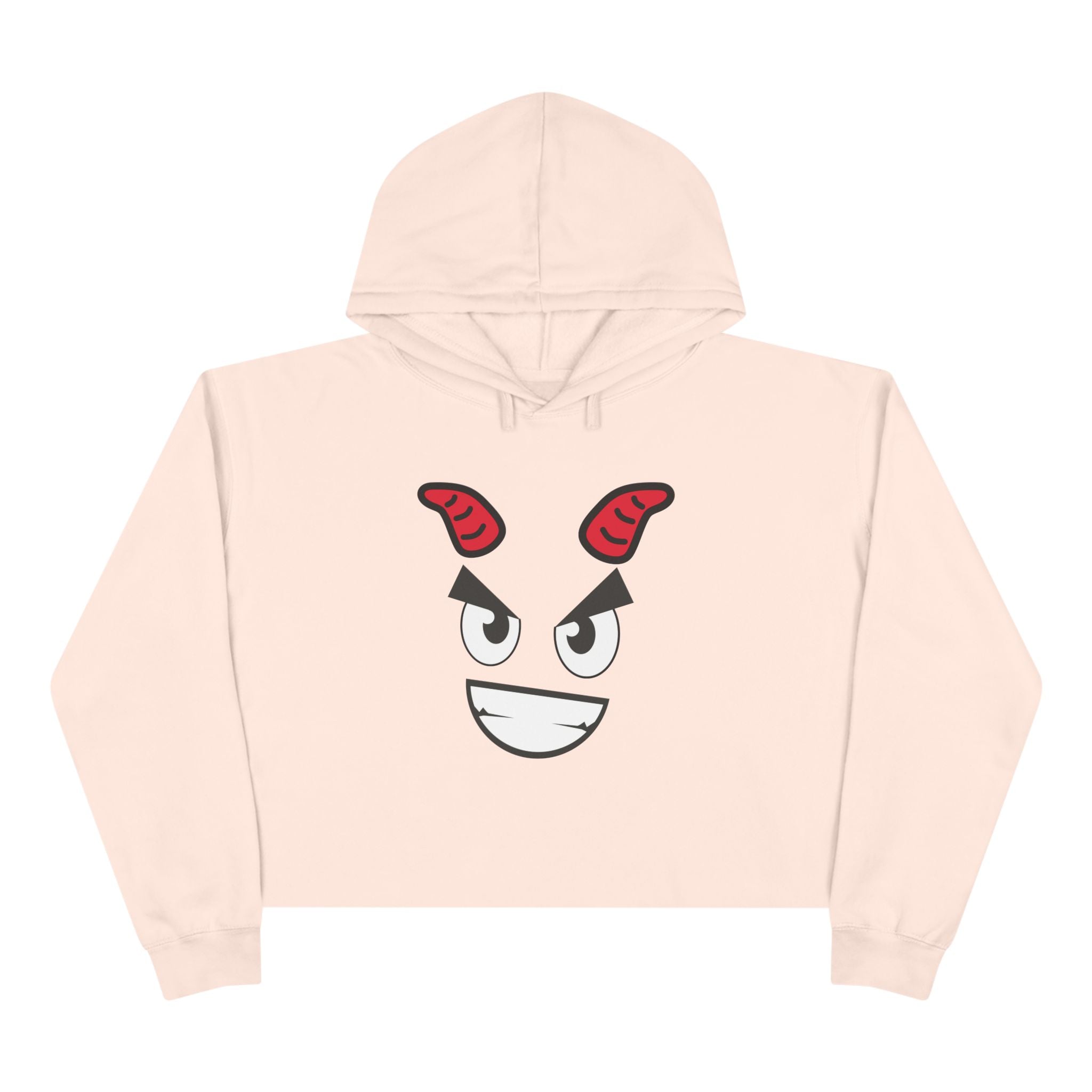 Demon Face Crop Hoodie - Gothic Devil Graphic Pullover Sweatshirt