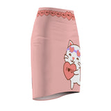 Kawaii Cat Pencil Skirt, Cute Kitty Skirt, Heart Print Women's Skirt, Cat Lover Gift, Animal Print Apparel, Valentine's Day Fashion,