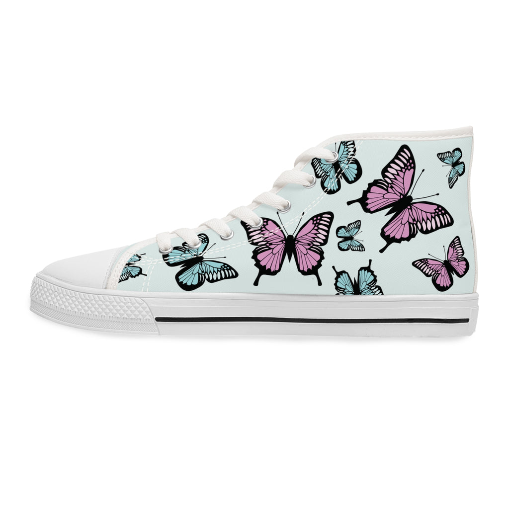 Butterfly High Top Sneakers, Light Blue Women's Shoes, Unique Sneaker Gift, Trendy Tennis Shoes, Custom Sneaker Design, Stylish Fashion