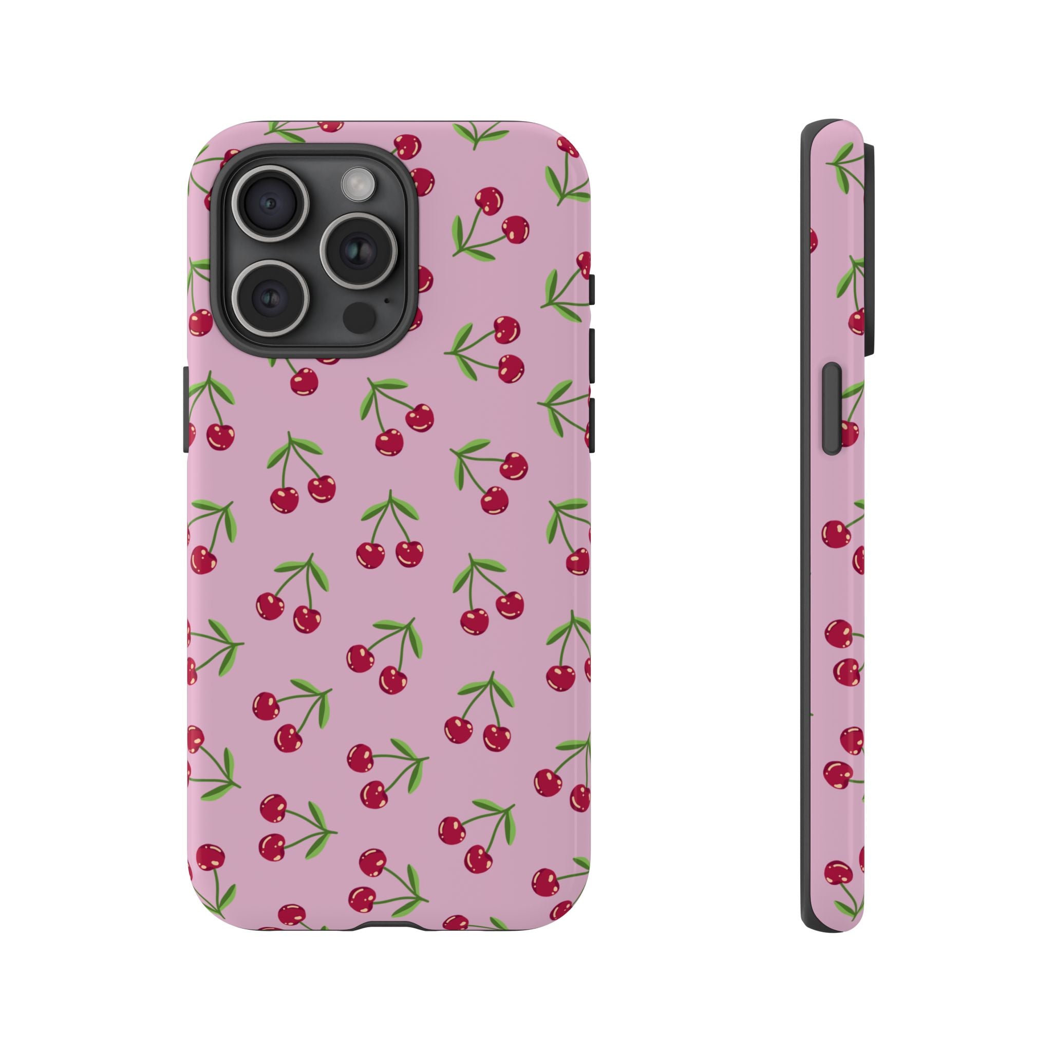 iPhone Cherry Pattern Phone Cases, Floral Tough Cover, Protective Smartphone Shell, Hard Case Gift for Her, Pretty Device Accessories