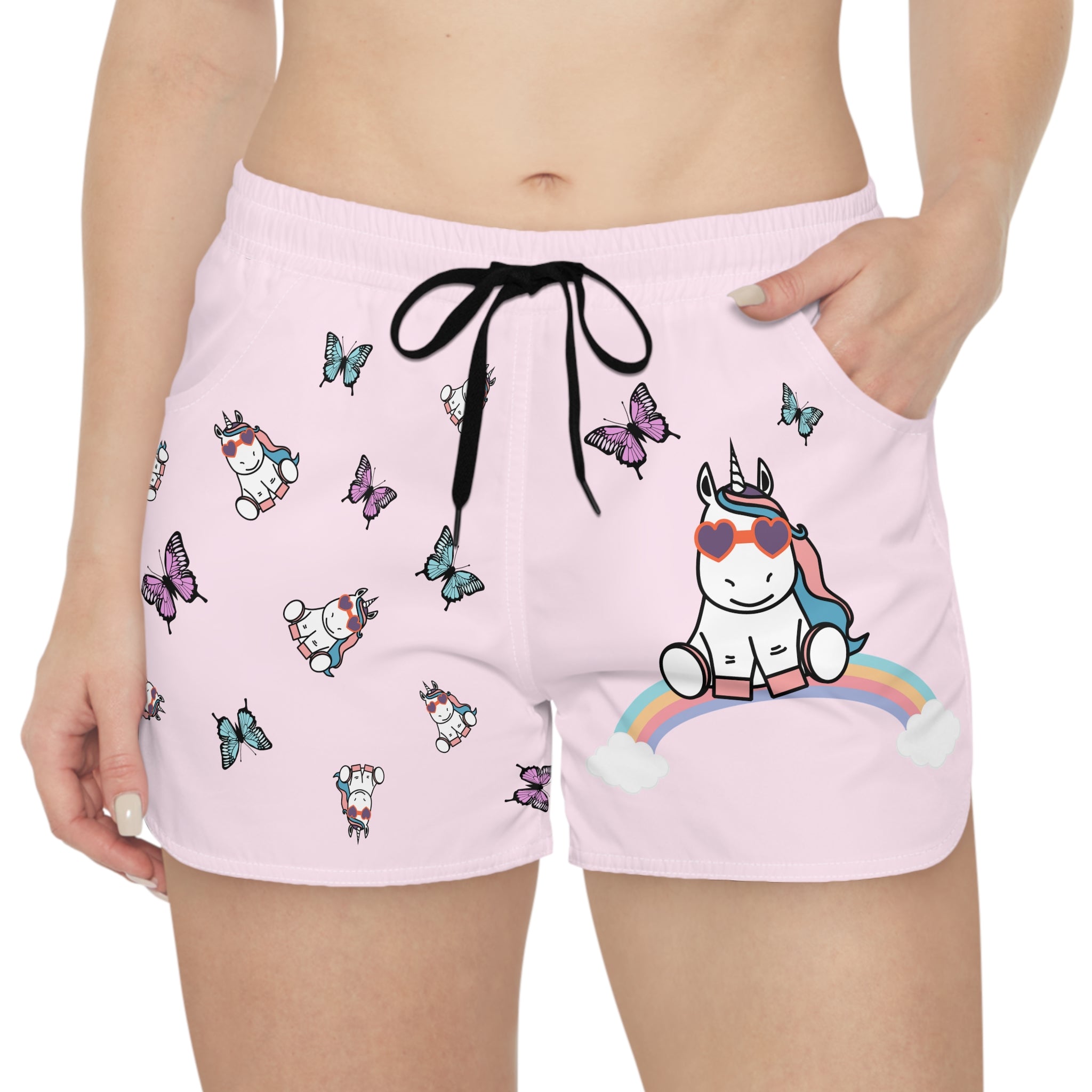 Kawaii Unicorn Shorts for Women, Cute Butterfly Pink Lounge Shorts, Comfy Pajama Bottoms, Casual Summer Beachwear, Fun Sleepwear