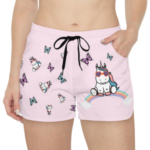 Kawaii Unicorns and Butterflies Pink Women's Casual Shorts