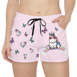 Kawaii Unicorns and Butterflies Pink Women's Casual Shorts