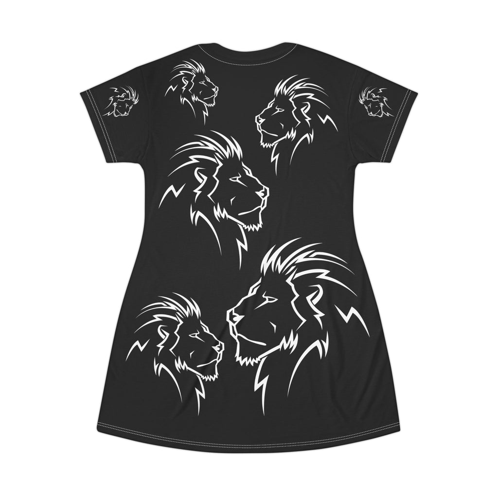Lion Silhouettes T-Shirt Dress for Animal Lovers, Cute Graphic Tee Dress, Wildlife Print Mini Dress, Jungle Theme Clothing, Casual Summer