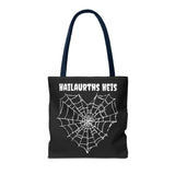 Gothic Spider Web Heart Tote Bag - Creepy Halloween Carryall, Black Widow Arachnid Shoulder Tote, Spooky Goth Shopping Bag, Punk Rock