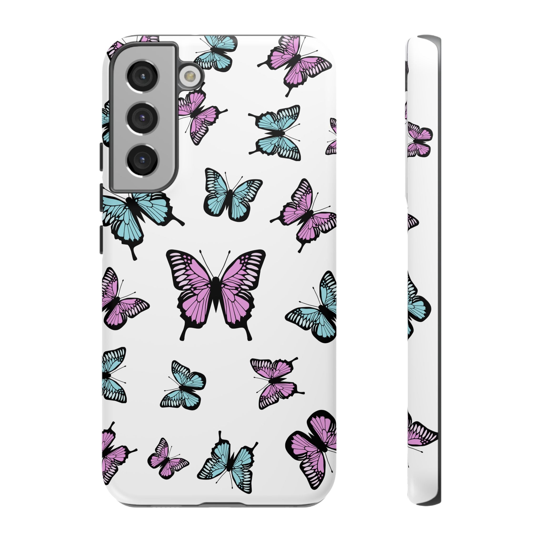 Butterfly Pattern White Background Phone Cases, Protective Cover, Strong Cases, Impact Resistant, Floral Design, Unique Gifts