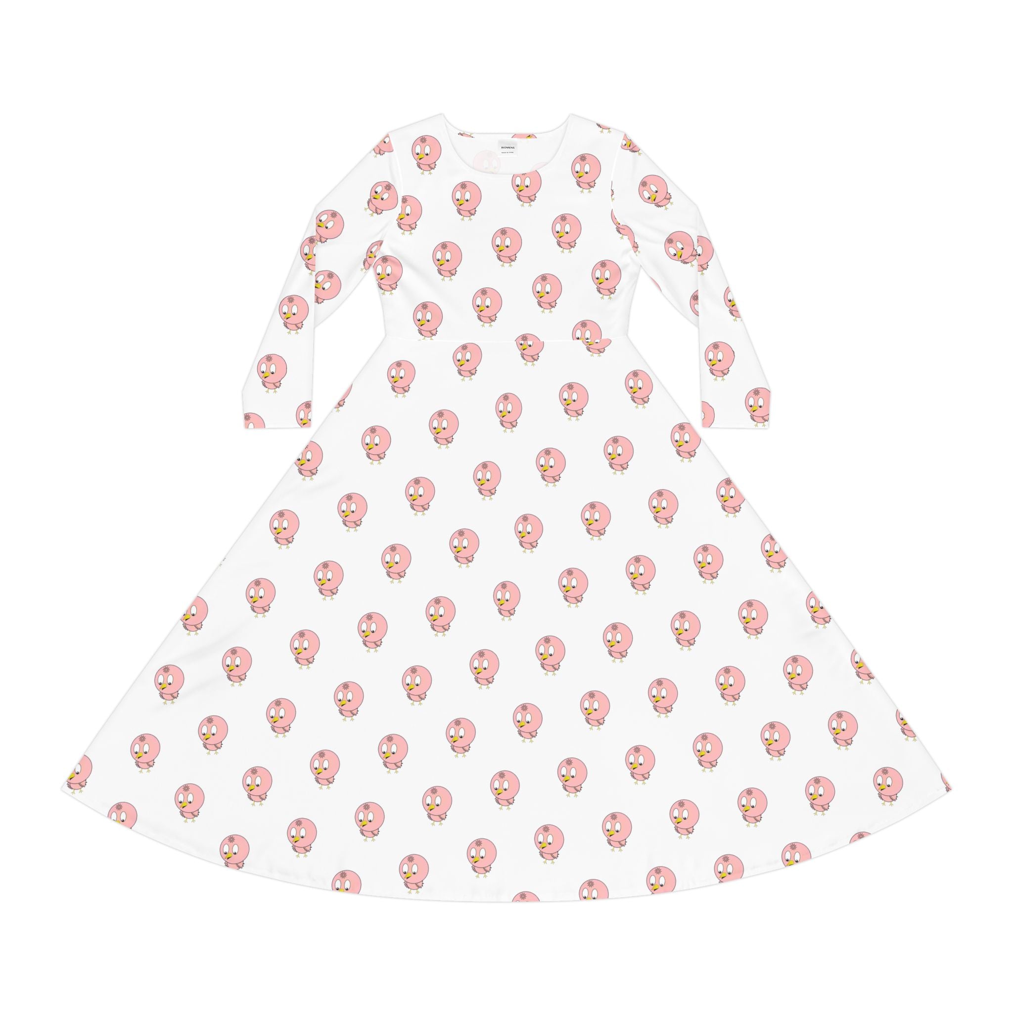 Kawaii Chicken Pattern Women's Long Sleeve Dress