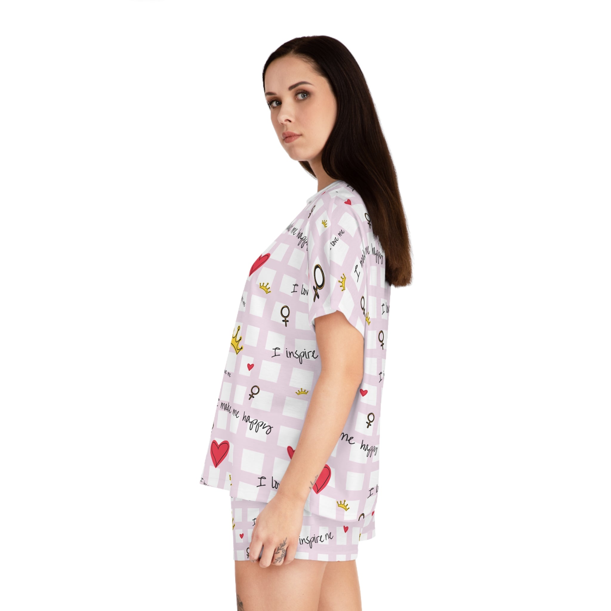 Cozy Hearts & Crowns Pajama Set, Sleepwear, Heart Print PJ Set, Women's Loungewear, Gift for Her, Cute Pajamas