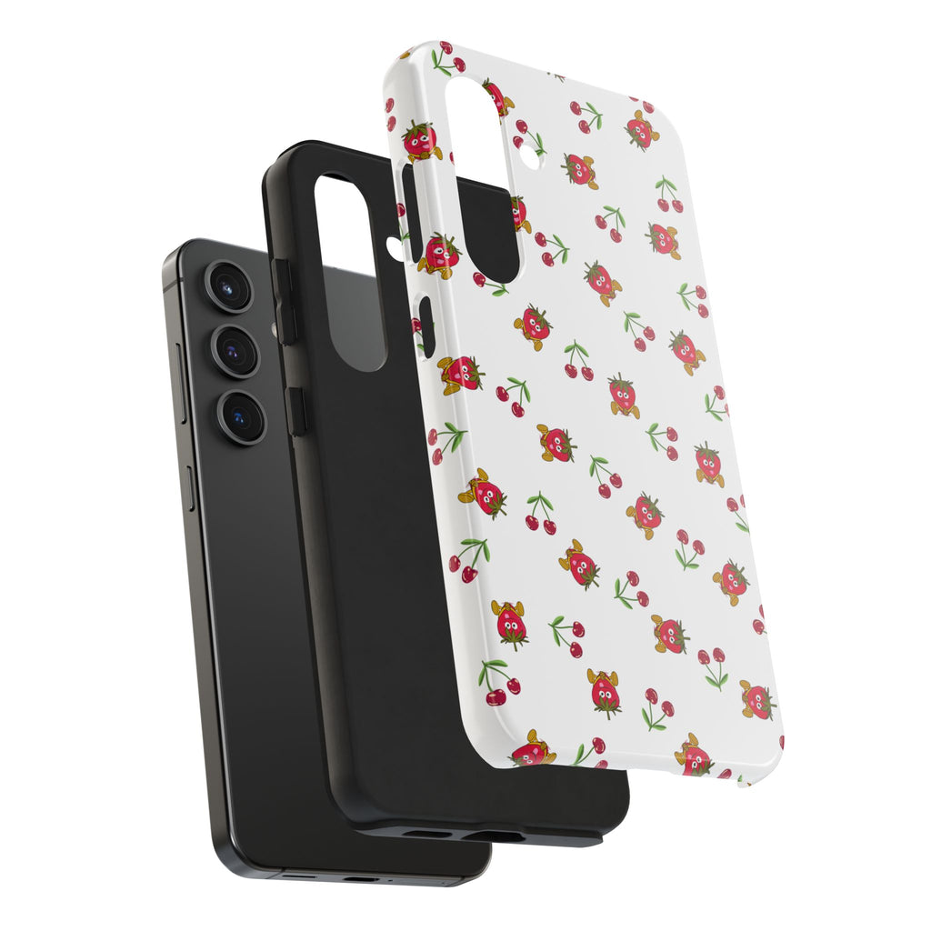 Fruit Patterned Phone Cases, Summer Fruits Phone Covers, Berry Print Tough Cases, Stylish Cell Phone Protectors, Red Fruits Phone