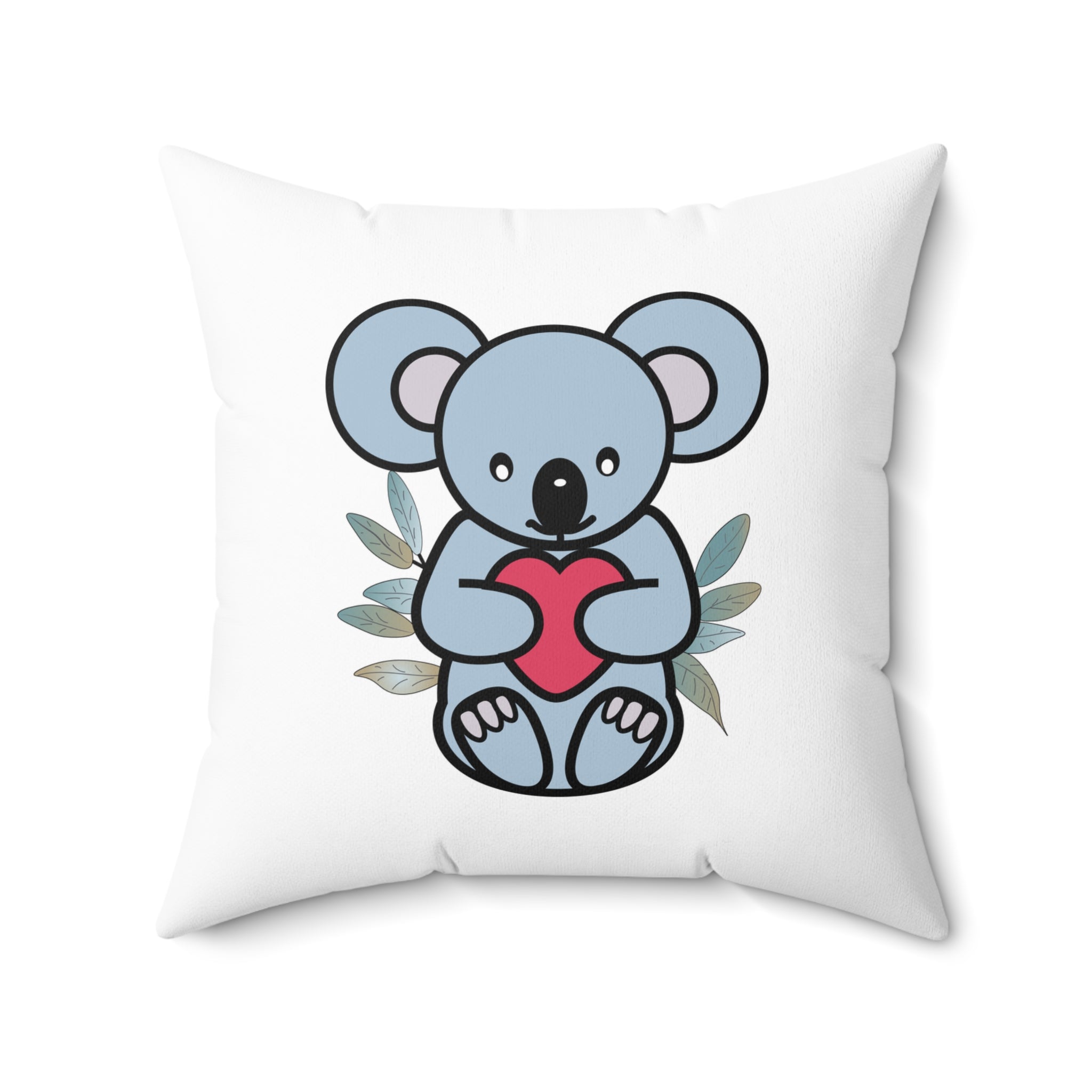 Cute Coala with Eucalyptus leaves Spun Polyester Square Pillow