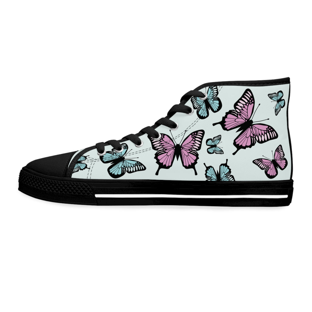 Butterfly High Top Sneakers, Light Blue Women's Shoes, Unique Sneaker Gift, Trendy Tennis Shoes, Custom Sneaker Design, Stylish Fashion