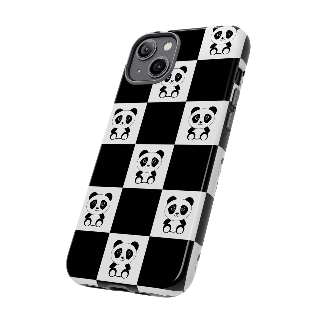 Panda Chessboard Tough Cases, Cute Panda Phone Covers, Chess Pattern iPhone Case, Board Games Phone Accessories, Animal Lover Tech