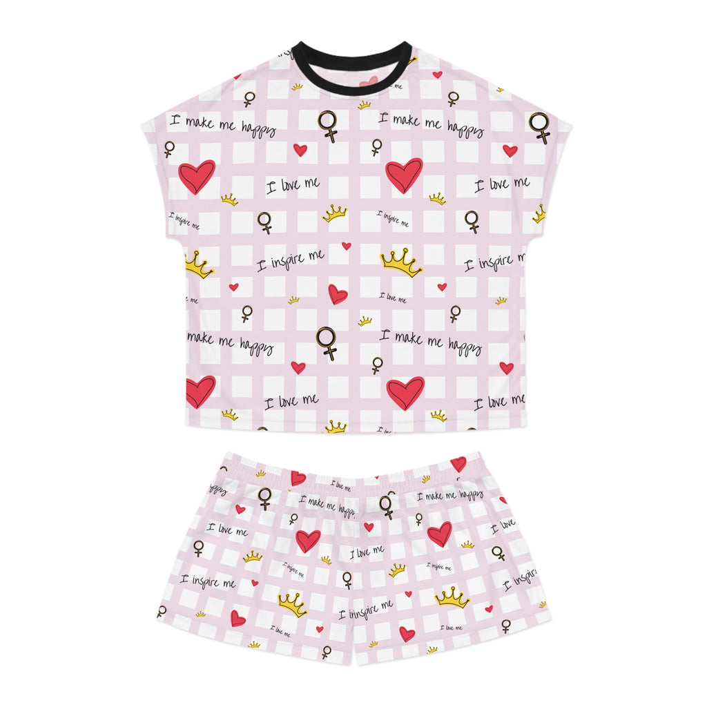 Cozy Hearts & Crowns Pajama Set, Sleepwear, Heart Print PJ Set, Women's Loungewear, Gift for Her, Cute Pajamas