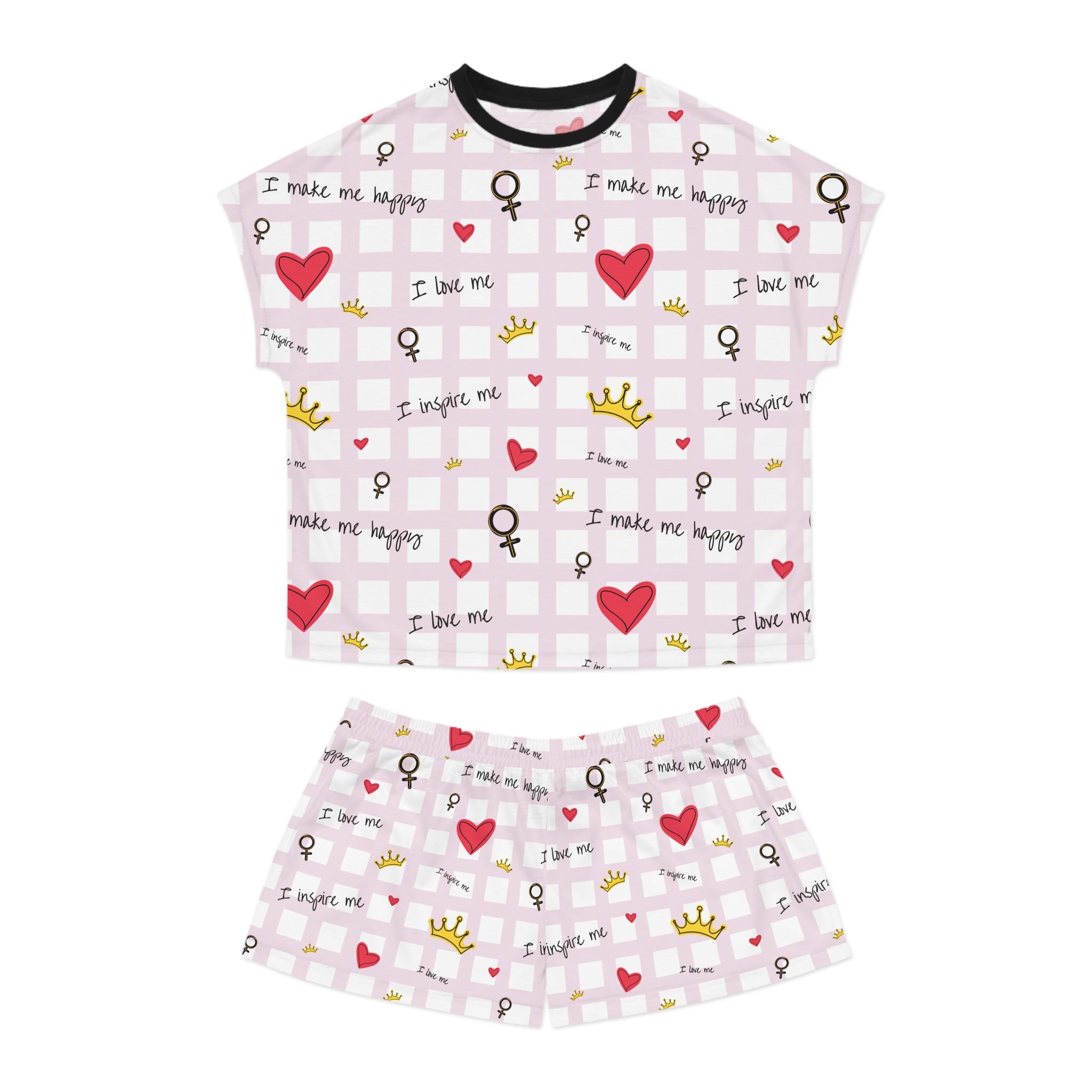 Cozy Hearts & Crowns Pajama Set, Sleepwear, Heart Print PJ Set, Women's Loungewear, Gift for Her, Cute Pajamas