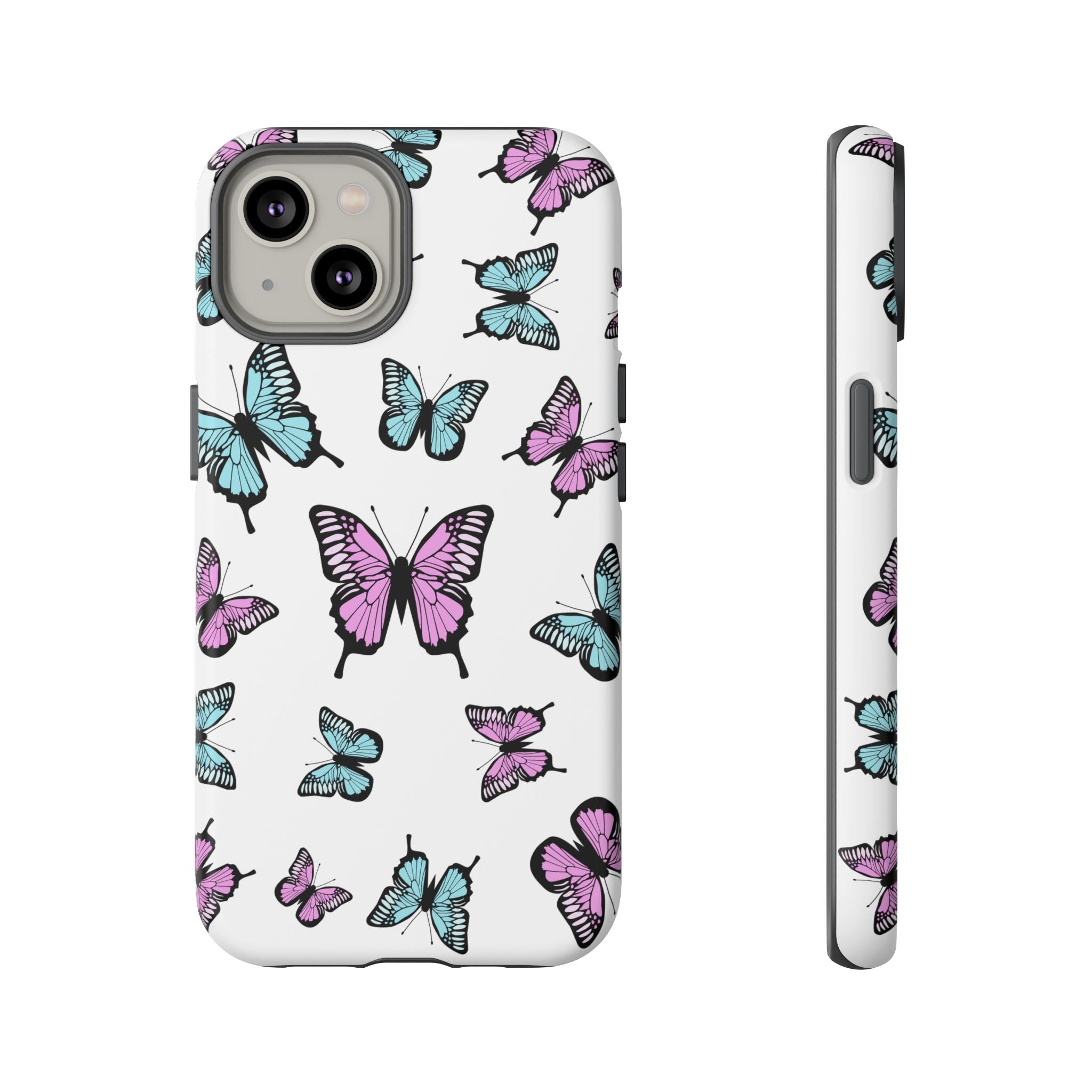 Butterfly Pattern White Background Phone Cases, Protective Cover, Strong Cases, Impact Resistant, Floral Design, Unique Gifts