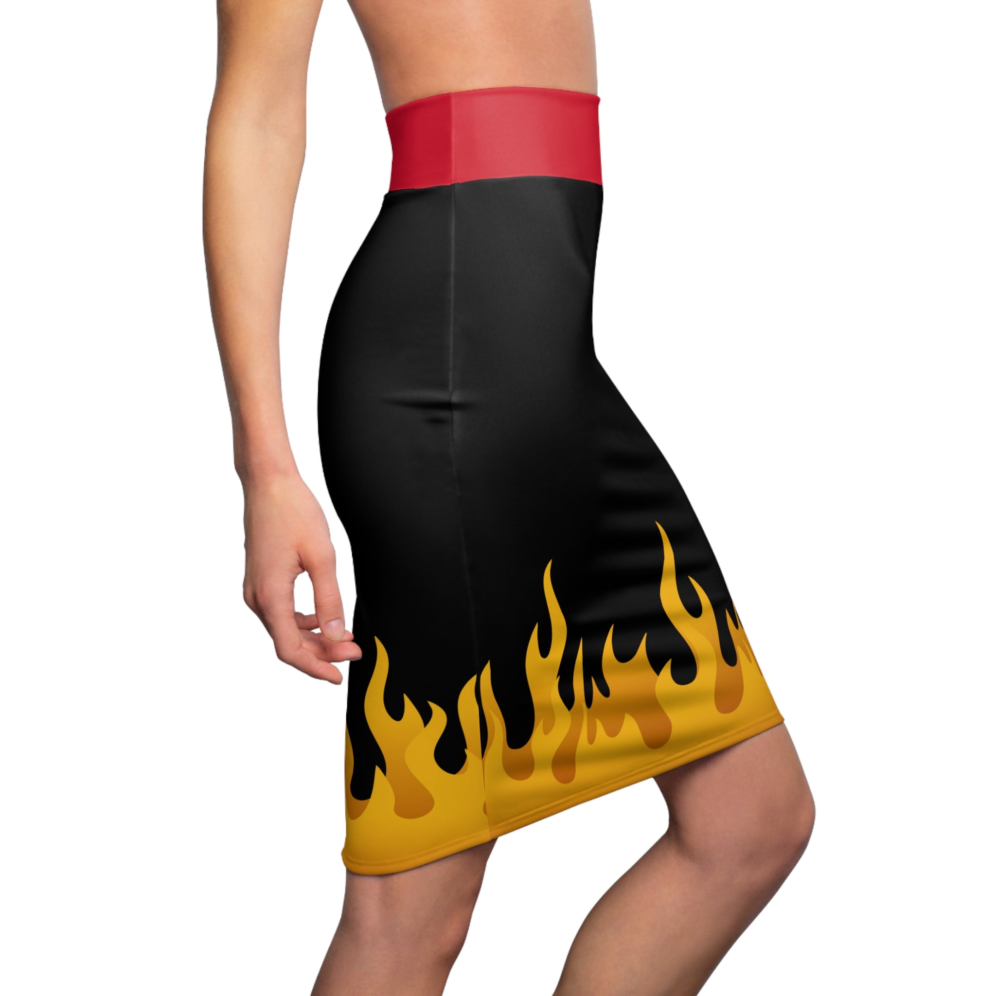 Flame Print Women's Pencil Skirt - High Waist Bodycon Skirt for Her