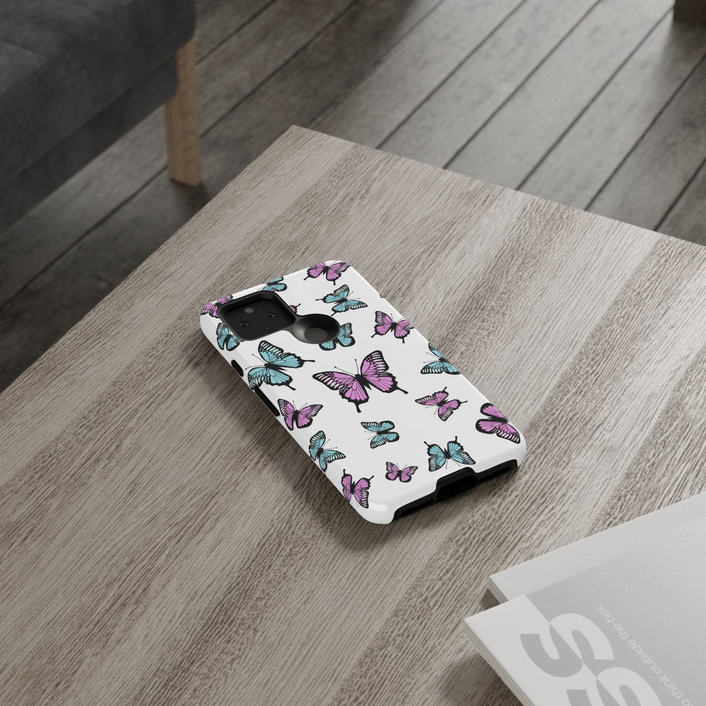 Butterfly Pattern White Background Phone Cases, Protective Cover, Strong Cases, Impact Resistant, Floral Design, Unique Gifts
