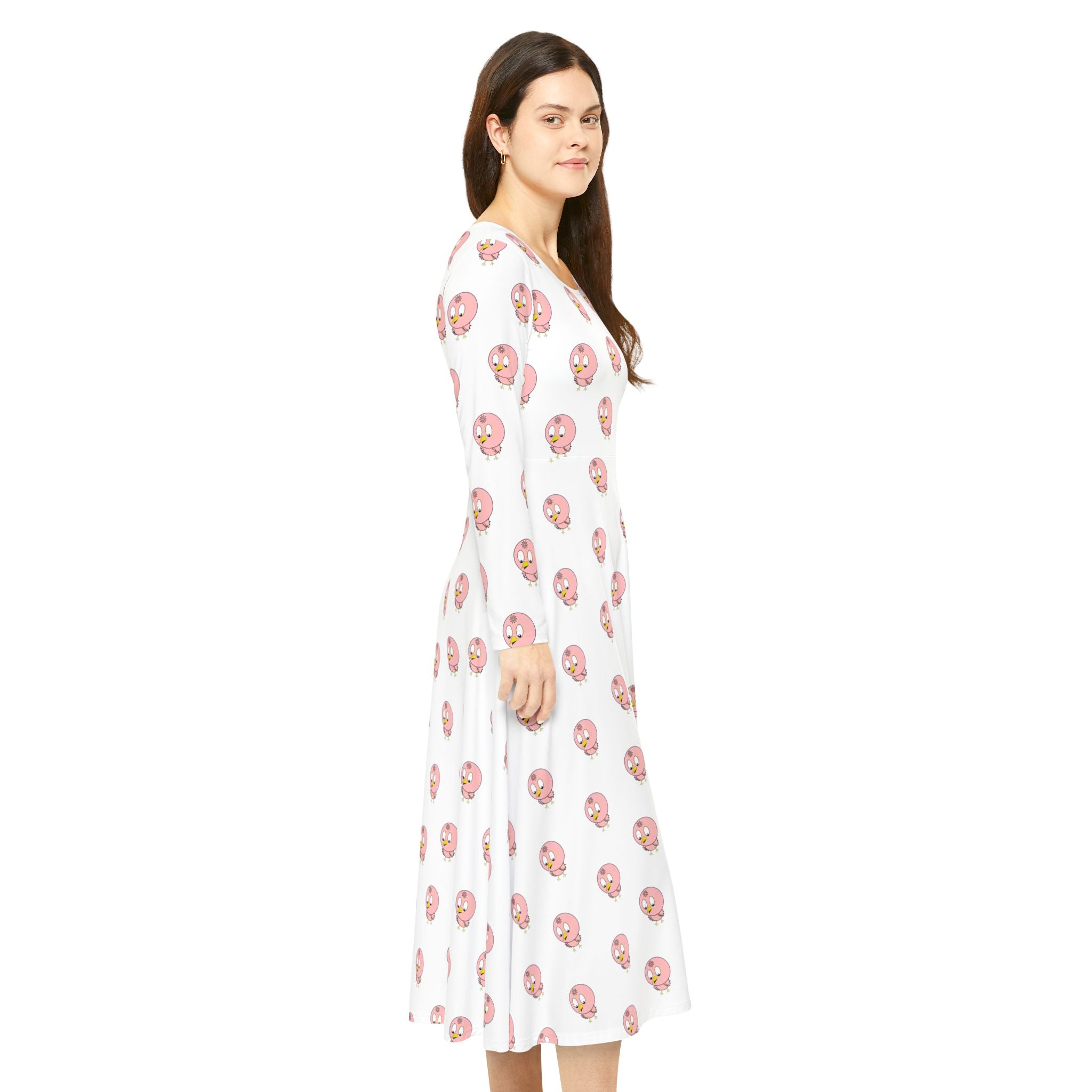 Kawaii Chicken Pattern Women's Long Sleeve Dress