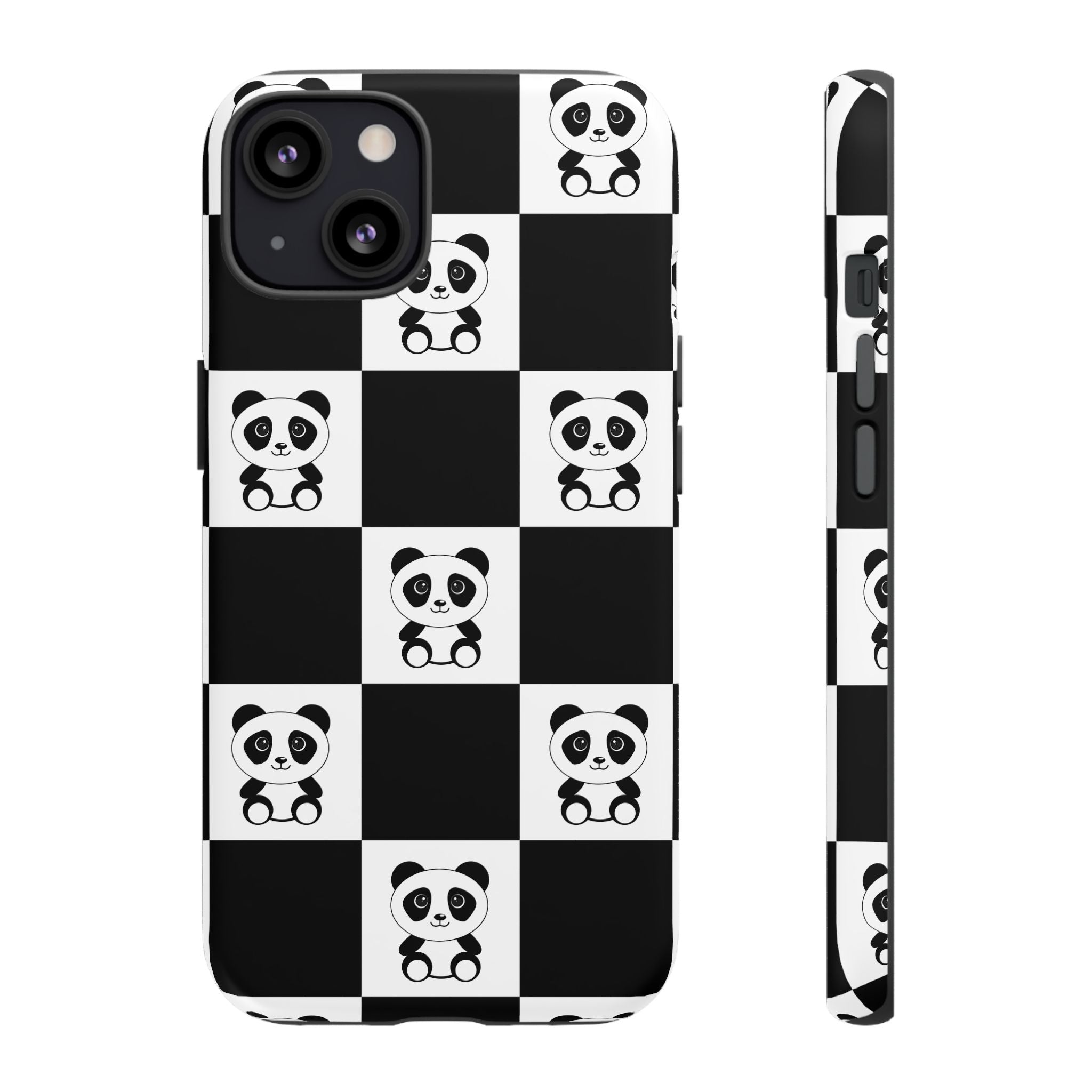 Panda Chessboard Tough Cases, Cute Panda Phone Covers, Chess Pattern iPhone Case, Board Games Phone Accessories, Animal Lover Tech