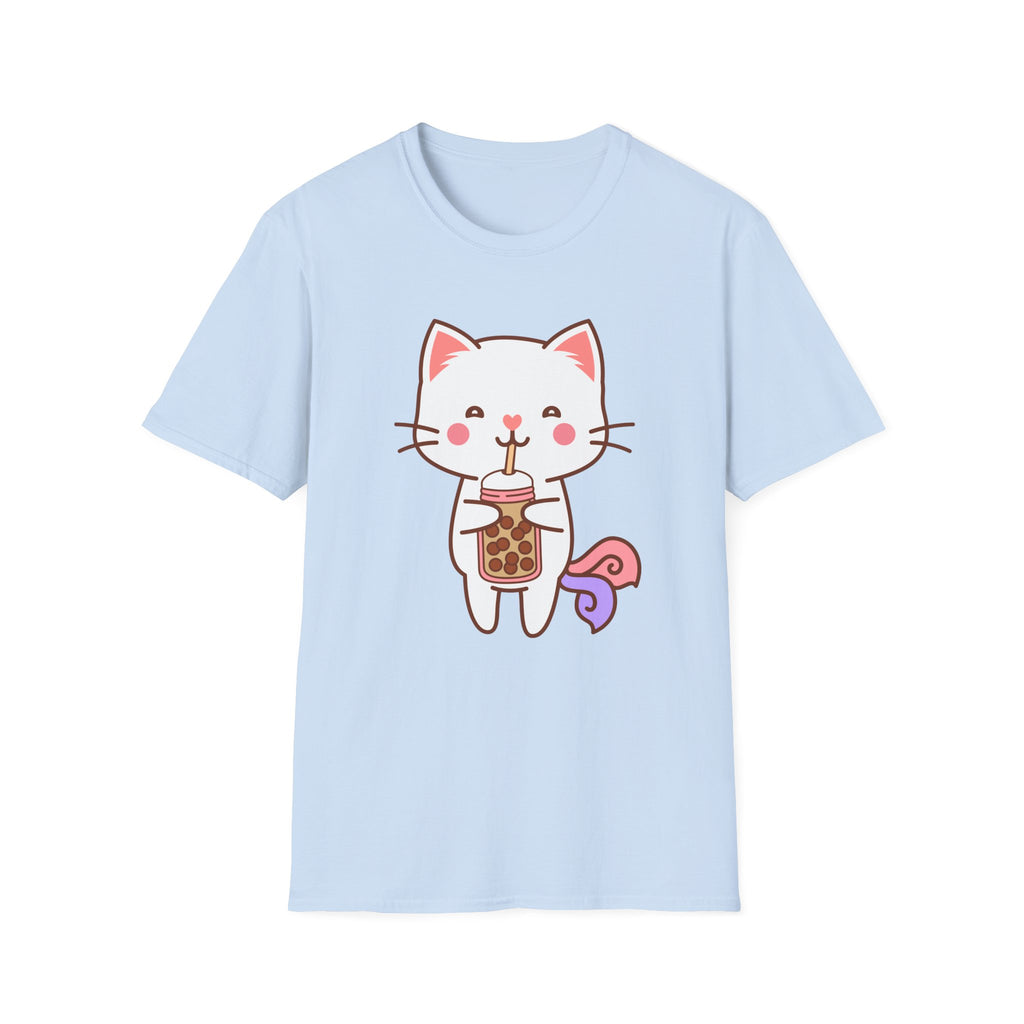 Cat Boba Tea Bubble Tea Anime Kawaii Neko Softstyle T-Shirt, Cute Japanese Kitty Drink Tee, Fun Cartoon Cat Lover Shirt, Trendy
