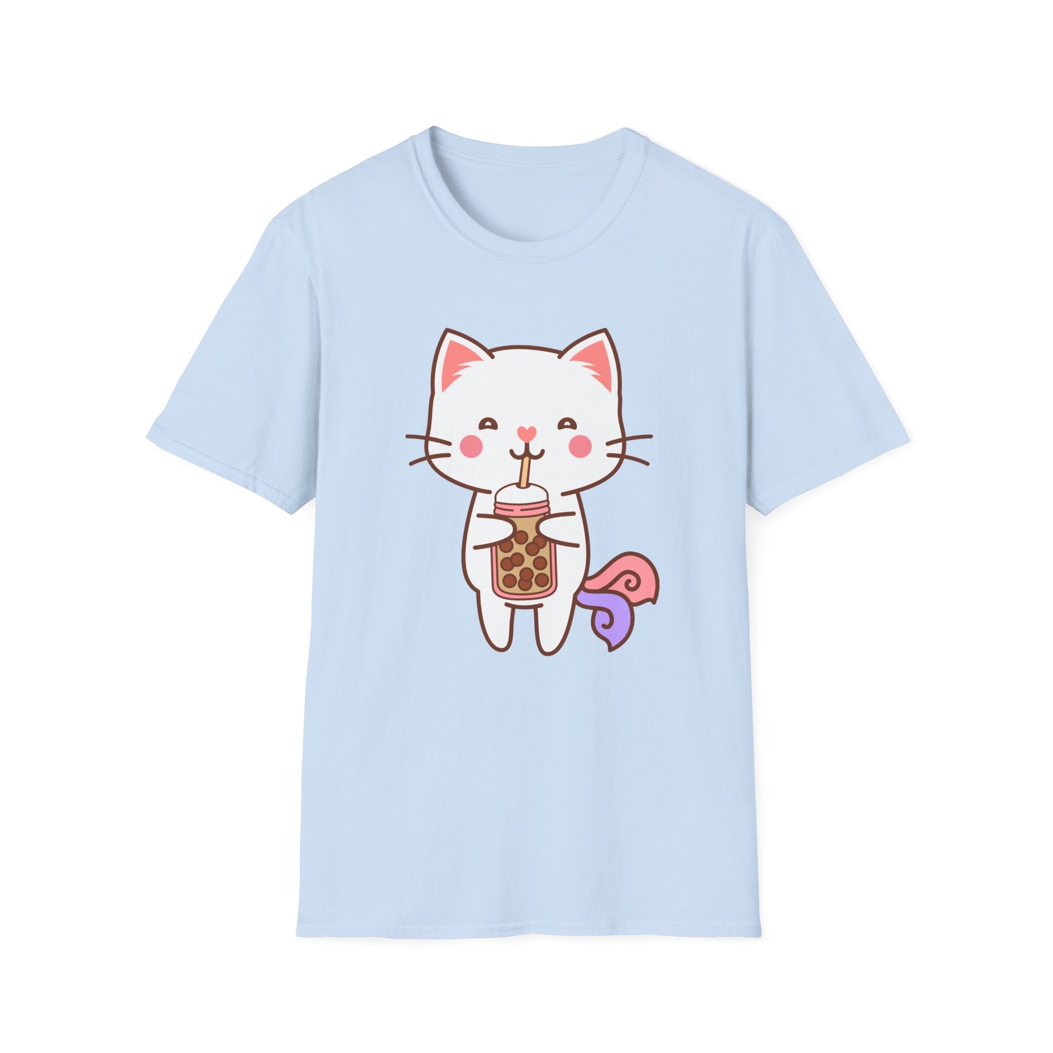 Cat Boba Tea Bubble Tea Anime Kawaii Neko Softstyle T-Shirt, Cute Japanese Kitty Drink Tee, Fun Cartoon Cat Lover Shirt, Trendy