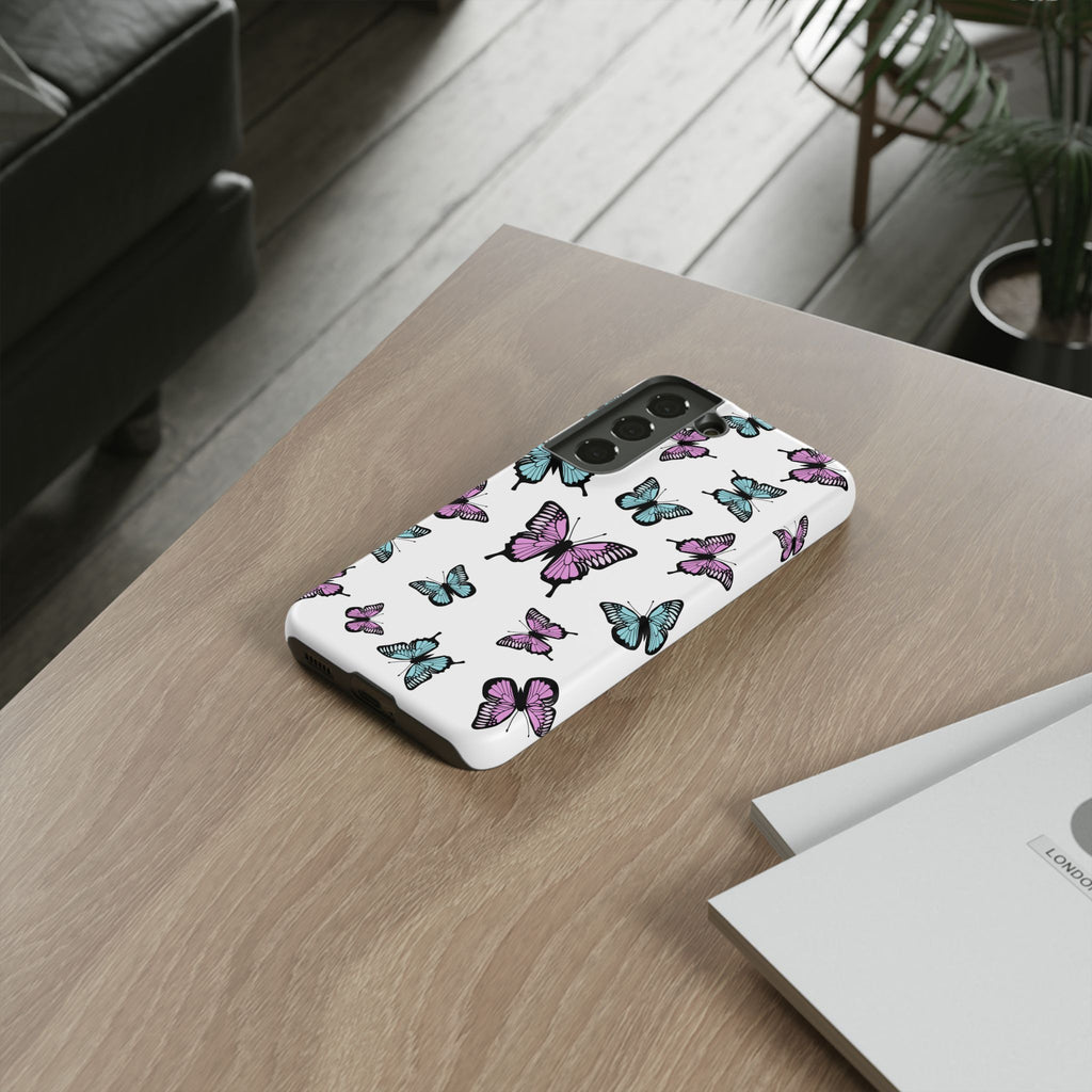 Butterfly Pattern White Background Phone Cases, Protective Cover, Strong Cases, Impact Resistant, Floral Design, Unique Gifts