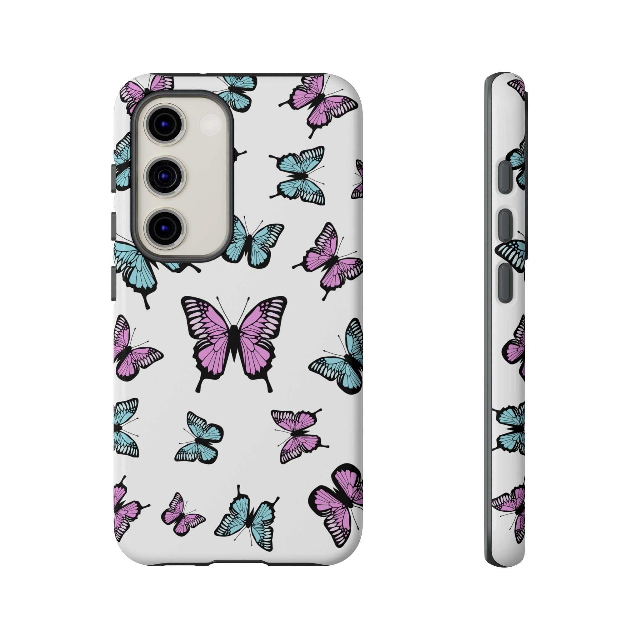 Butterfly Pattern White Background Phone Cases, Protective Cover, Strong Cases, Impact Resistant, Floral Design, Unique Gifts