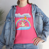 Crazy duck in rainy weather with rainbows and lightning Heavy Cotton Tee