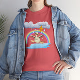 Crazy duck in rainy weather with rainbows and lightning Heavy Cotton Tee