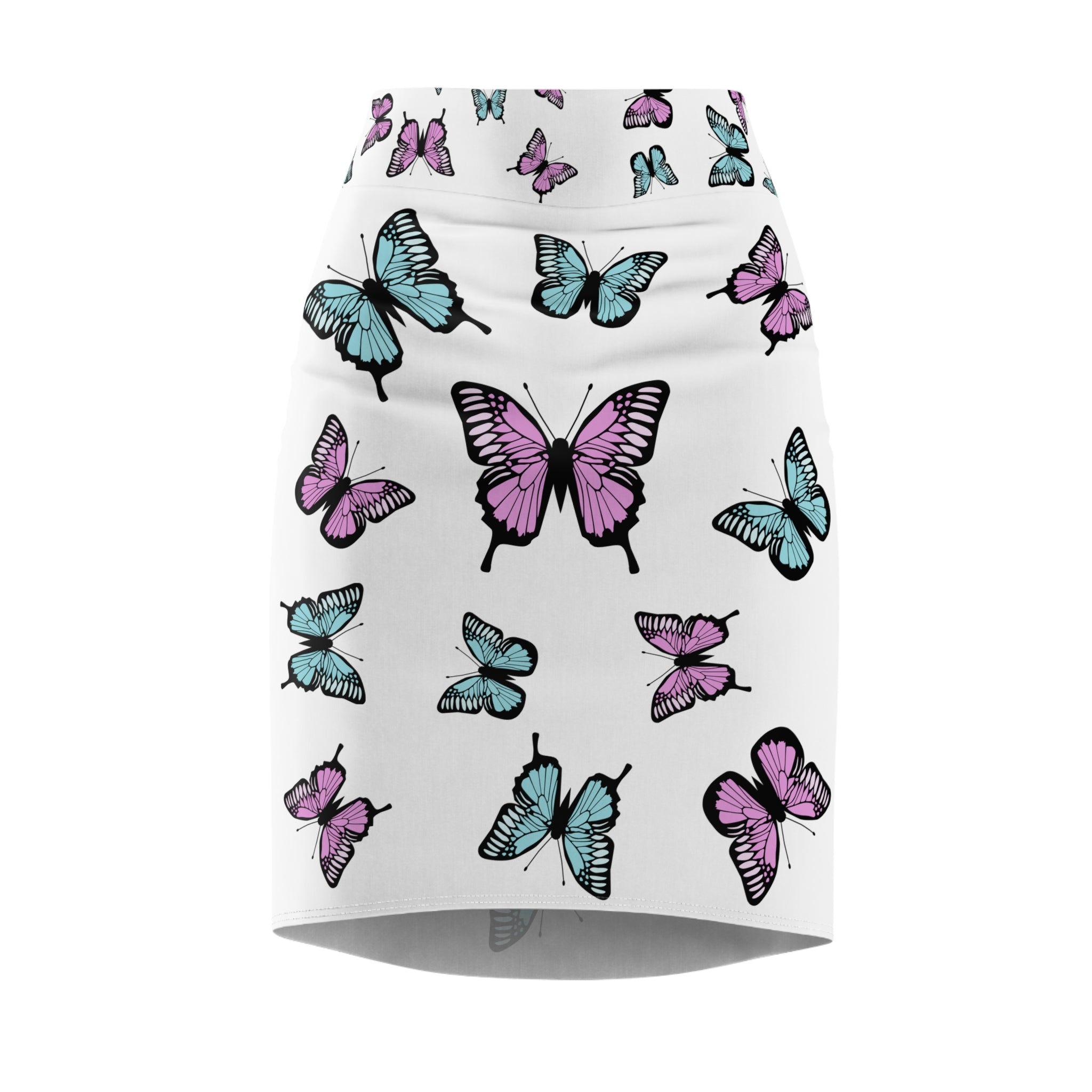 Butterfly Pattern Women's Pencil Skirt, White Background, Stylish Fashion, Trendy Apparel, Office Wear, Gift for Her